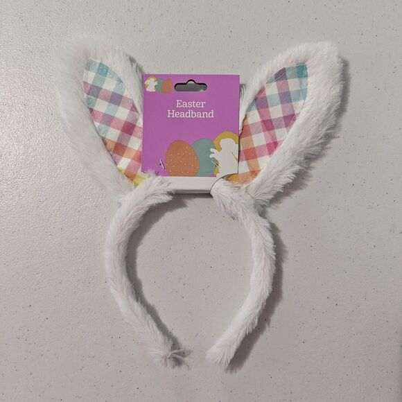 New DanDee Easter Bunny Ears Headband 8 Lot White Blue Plush Gingham Plaid NWT - Picture 6 of 14